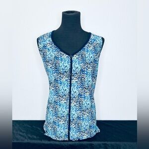 Susan Lawrence Blue and White Patterned Tank Top